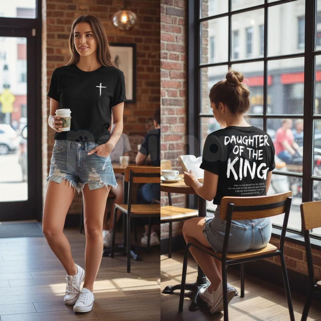 "Daughter of the King" Women's Christian T-Shirt - Inspirational Faith-Based Graphic Tee, Premium 100% Cotton Religious Gift for Her, Minimalist Scripture-Inspired Crown Top, Empowering Grace-Filled Apparel, Soft Lived-In Christian Streetwear